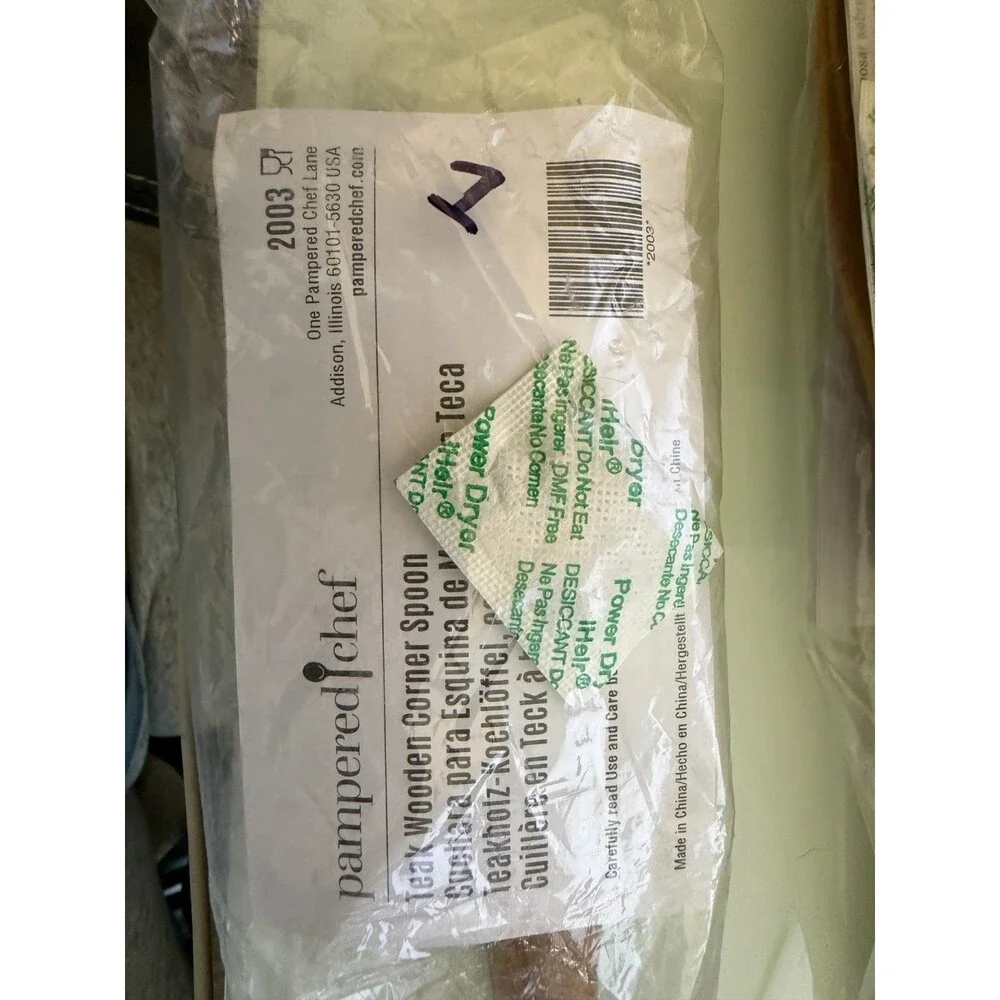 Pampered Chef NEW Teak Wooden Corner Spoon #2003 Rare New in Bag